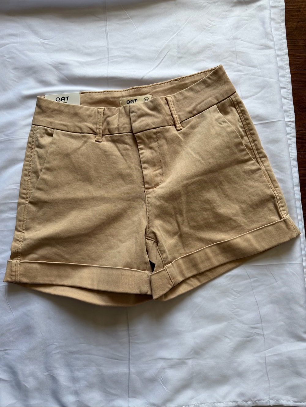 Oat New York Women's Tan High-Rise Cuffed Shorts